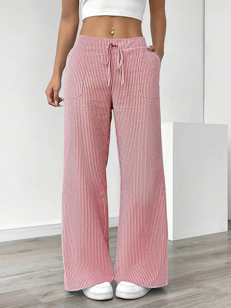 Image of Sheila | Women's High-Waisted Striped Drawstring Pants