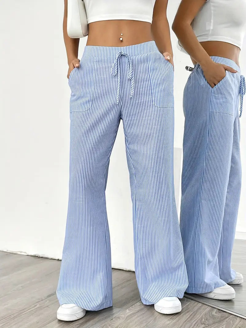 Image of Sheila | Women's High-Waisted Striped Drawstring Pants