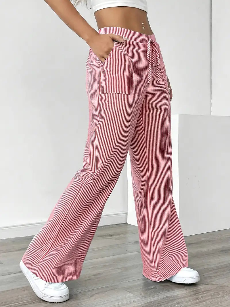 Image of Sheila | Women's High-Waisted Striped Drawstring Pants