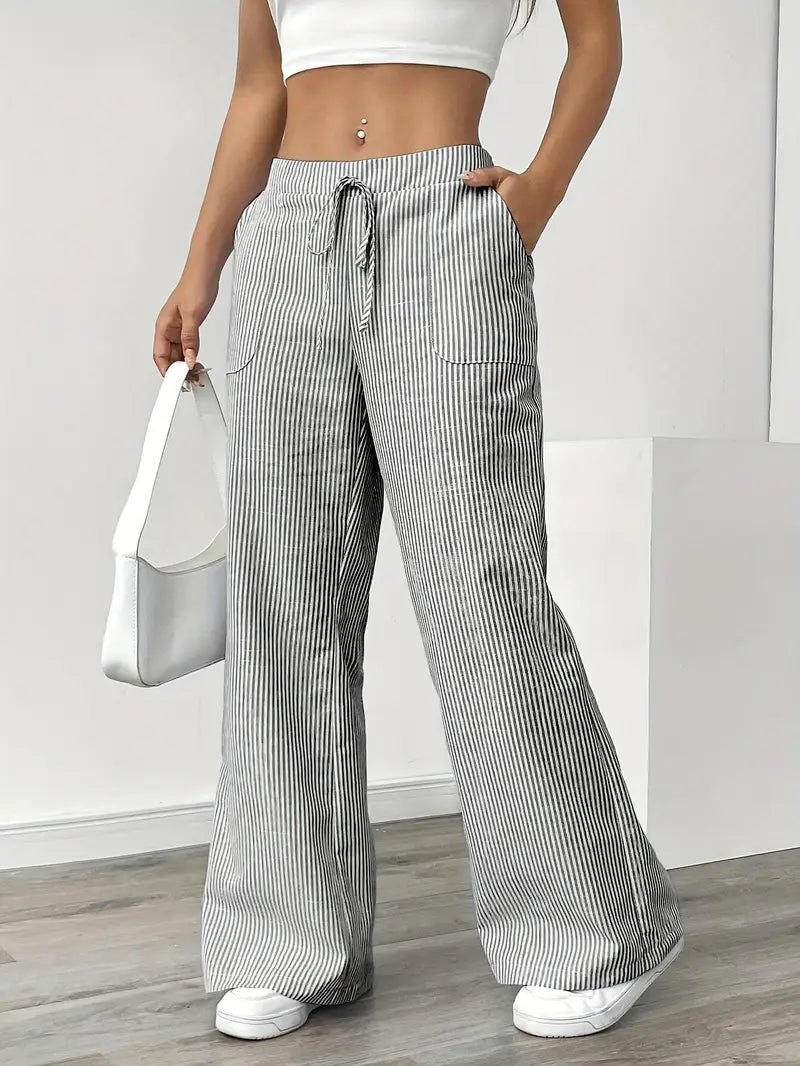 Image of Sheila | Women's High-Waisted Striped Drawstring Pants