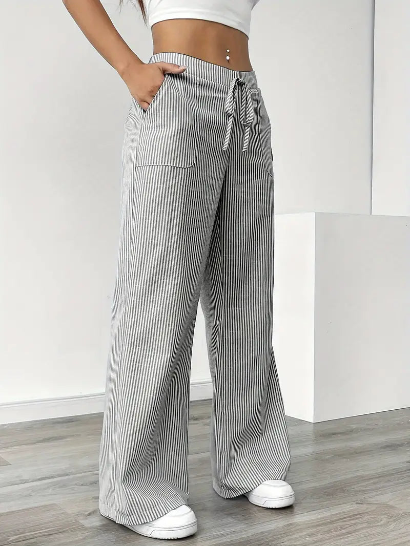 Image of Sheila | Women's High-Waisted Striped Drawstring Pants