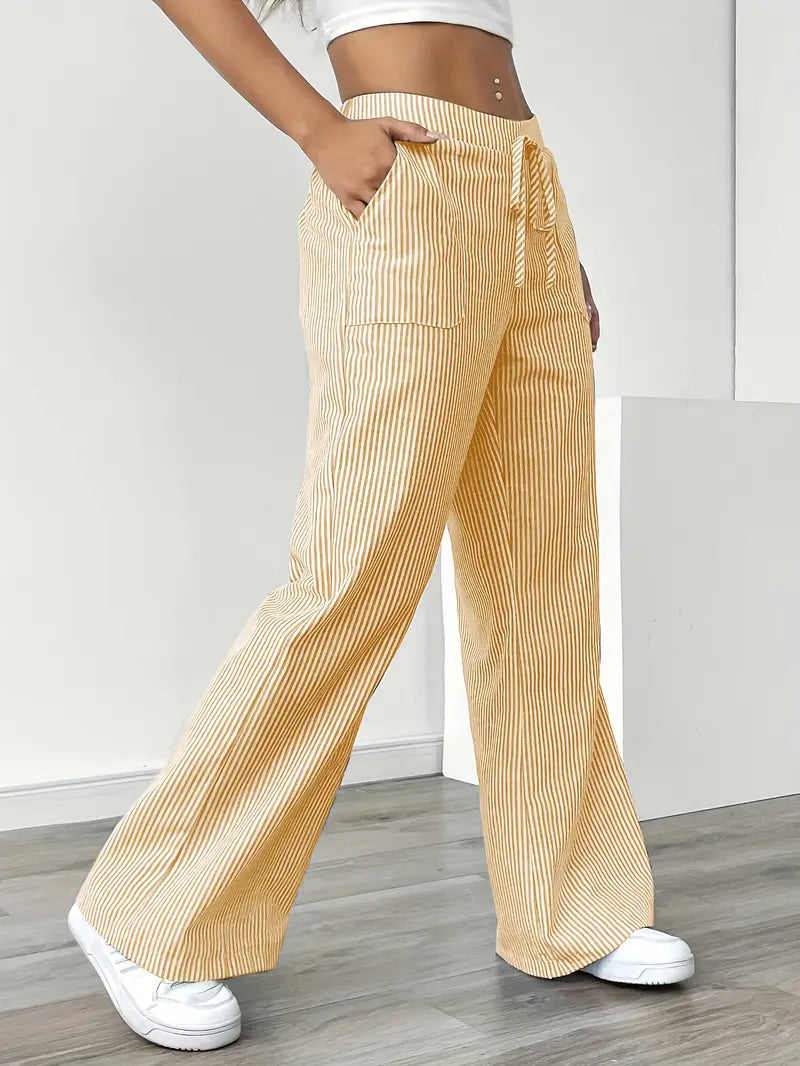 Image of Sheila | Women's High-Waisted Striped Drawstring Pants