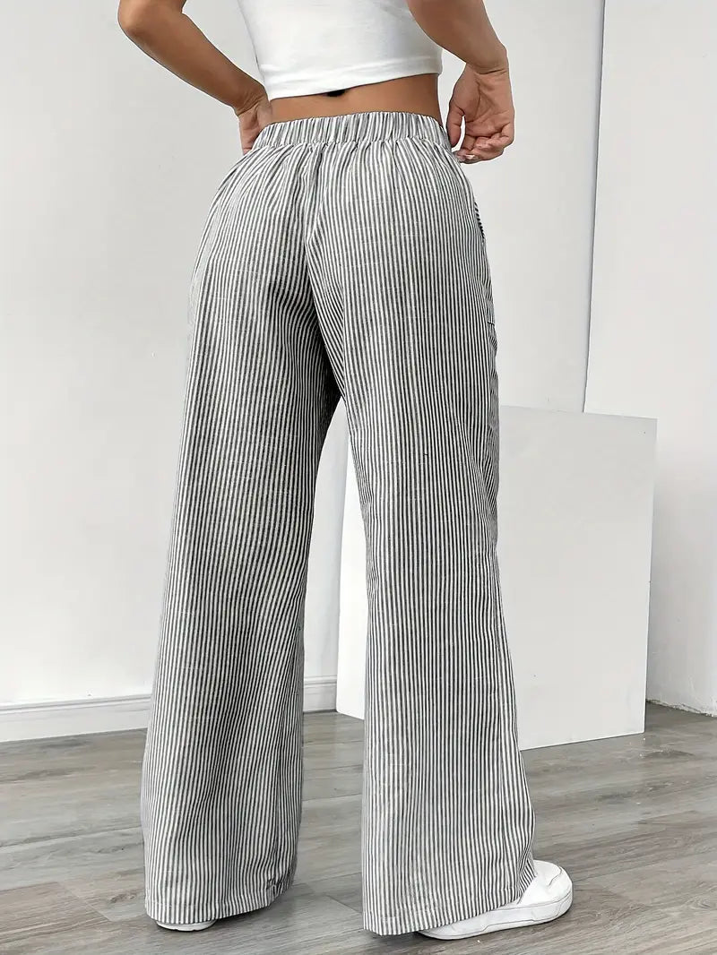 Image of Sheila | Women's High-Waisted Striped Drawstring Pants