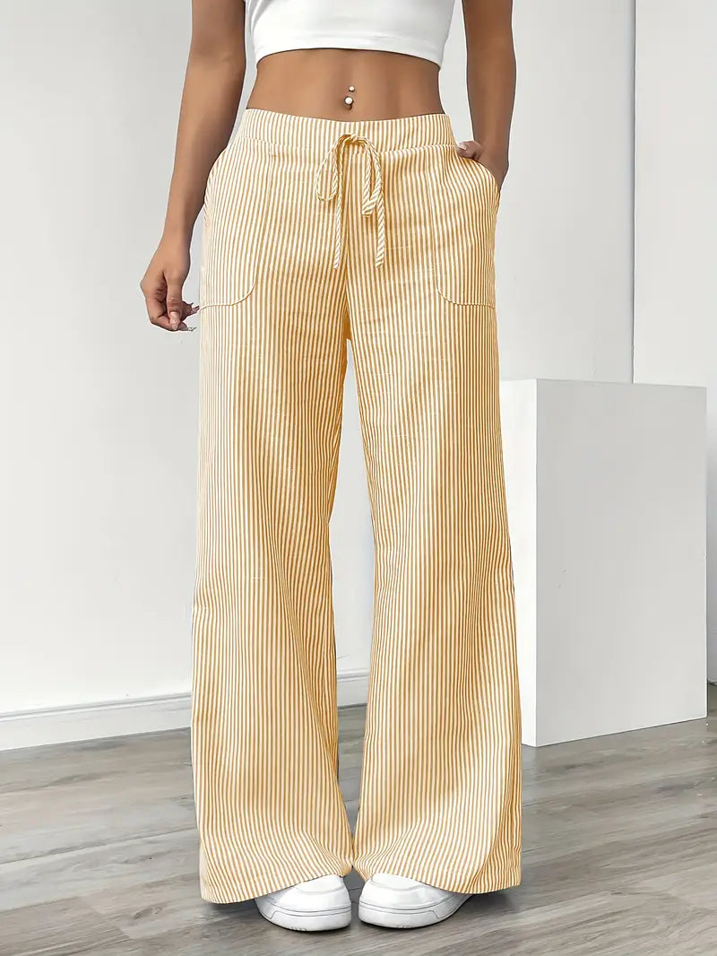 Image of Sheila | Women's High-Waisted Striped Drawstring Pants