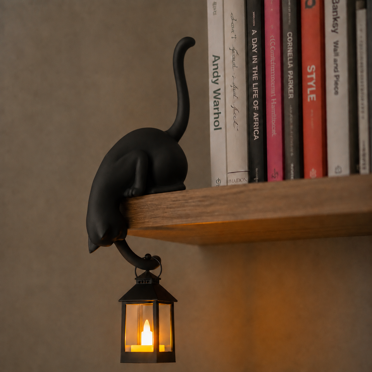 Shelf-Edge Cat Figurine LED Lantern