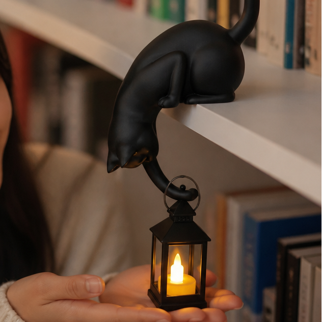 Shelf-Edge Cat Figurine LED Lantern