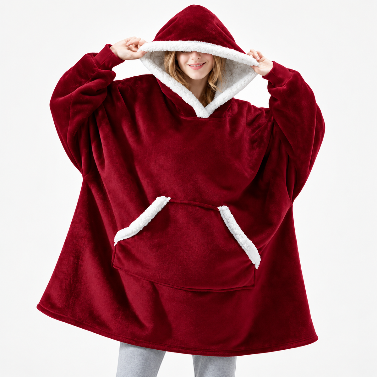 Sherpa-Lined Oversized Cozy Blanket Hoodie Pullover