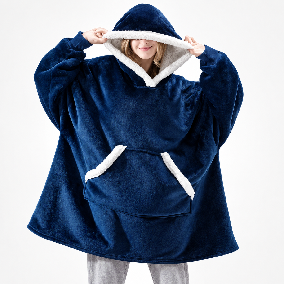 Sherpa-Lined Oversized Cozy Blanket Hoodie Pullover