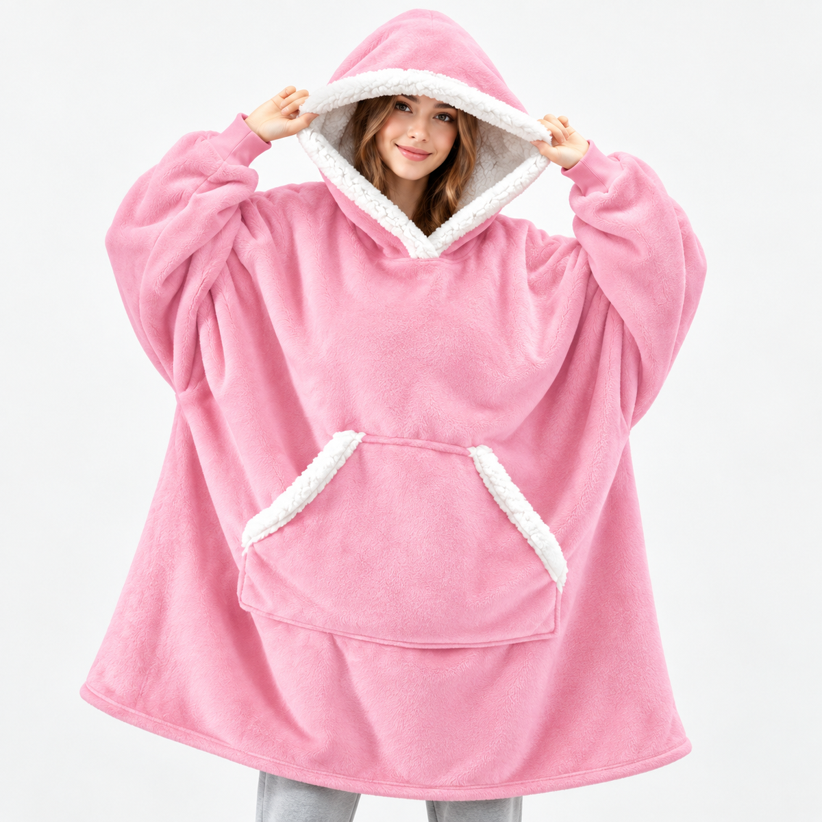 Sherpa-Lined Oversized Cozy Blanket Hoodie Pullover
