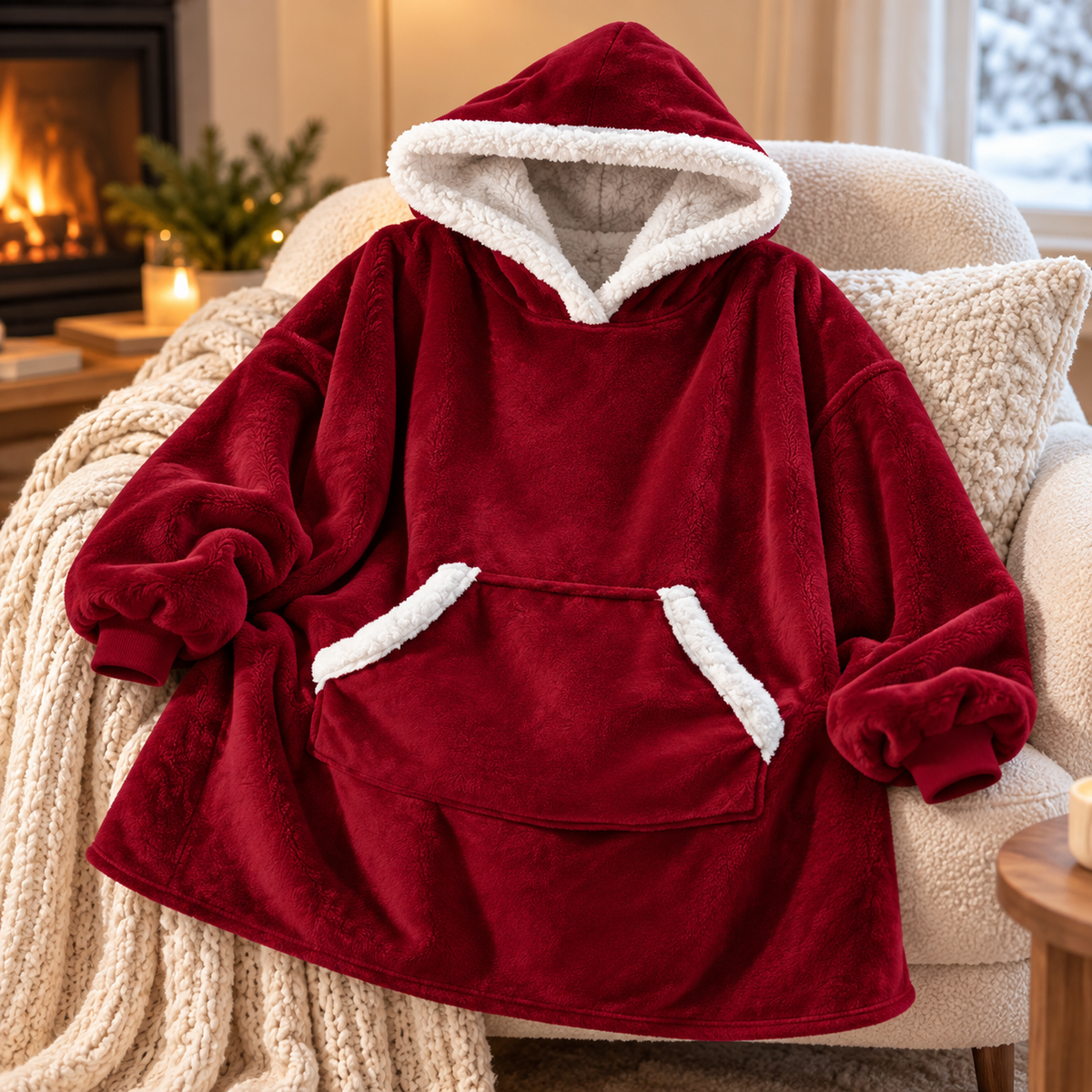 Sherpa-Lined Oversized Cozy Blanket Hoodie Pullover