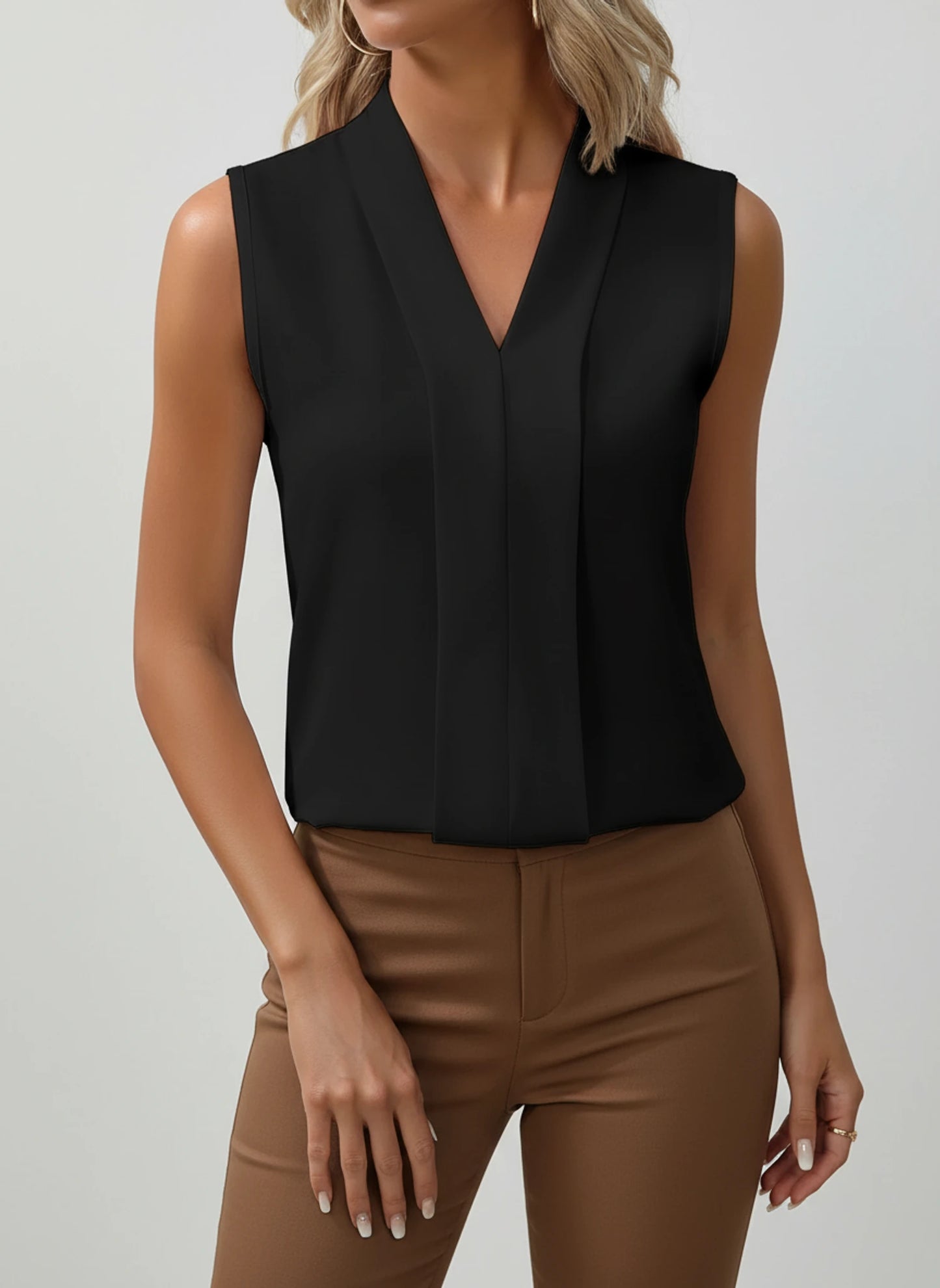 Sleeveless V-Neck Blouse for Women