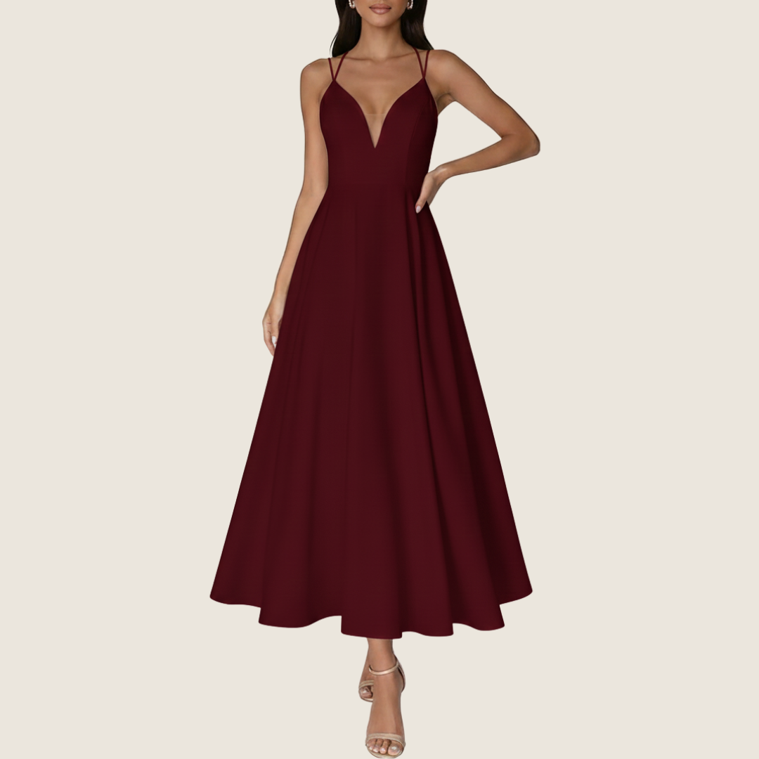 Image of Stacy | Women's V-Neck A-Line Midi Dress