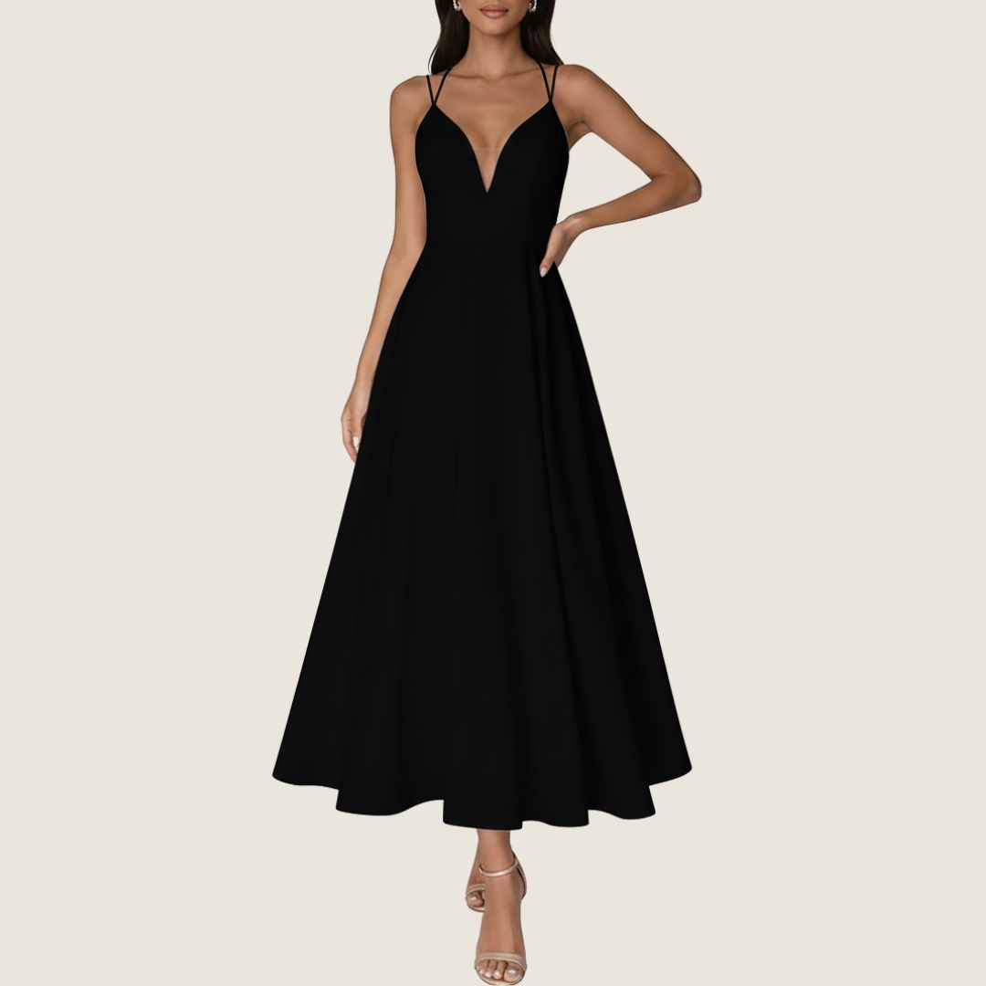 Image of Stacy | Women's V-Neck A-Line Midi Dress