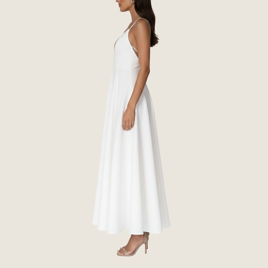Image of Stacy | Women's V-Neck A-Line Midi Dress