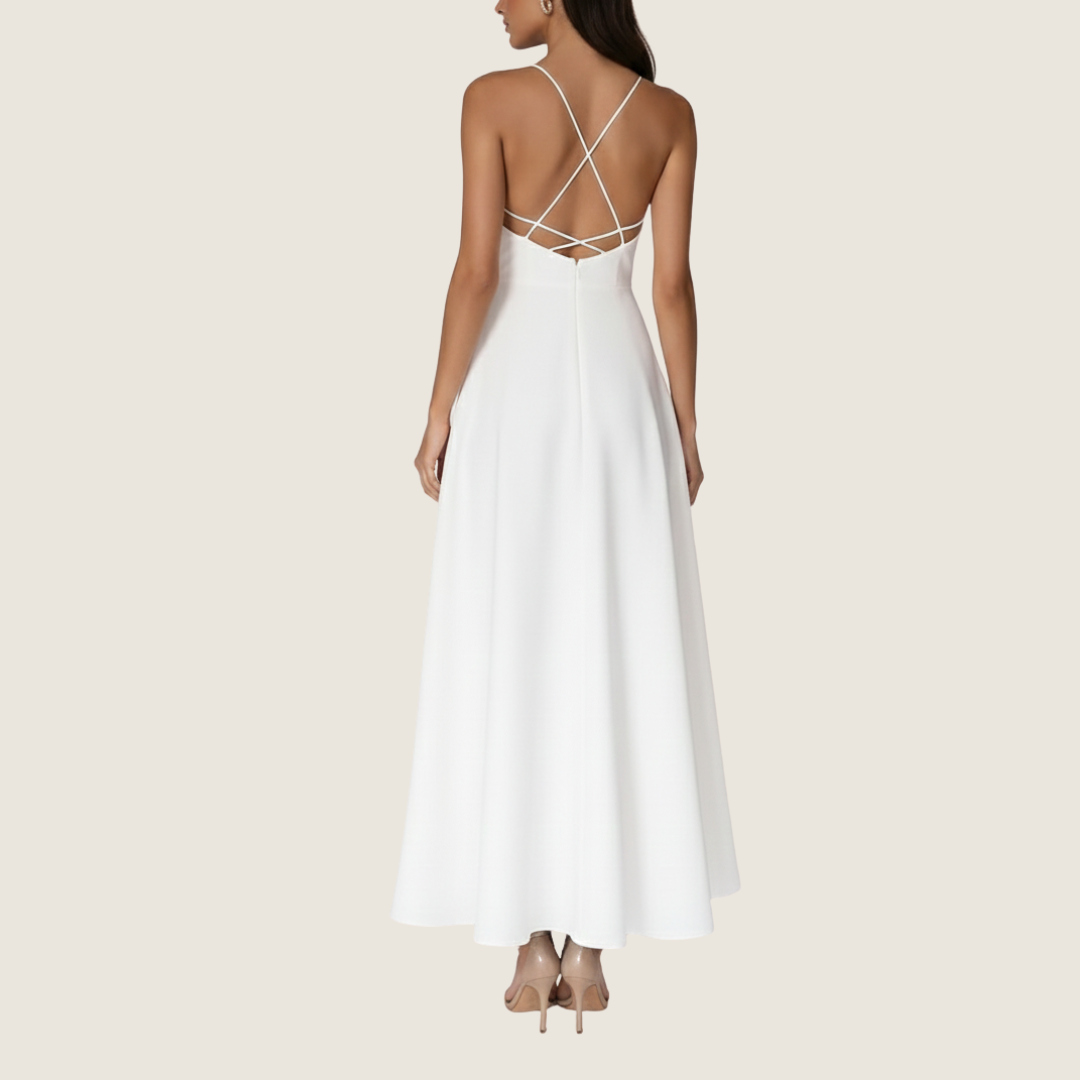 Image of Stacy | Women's V-Neck A-Line Midi Dress