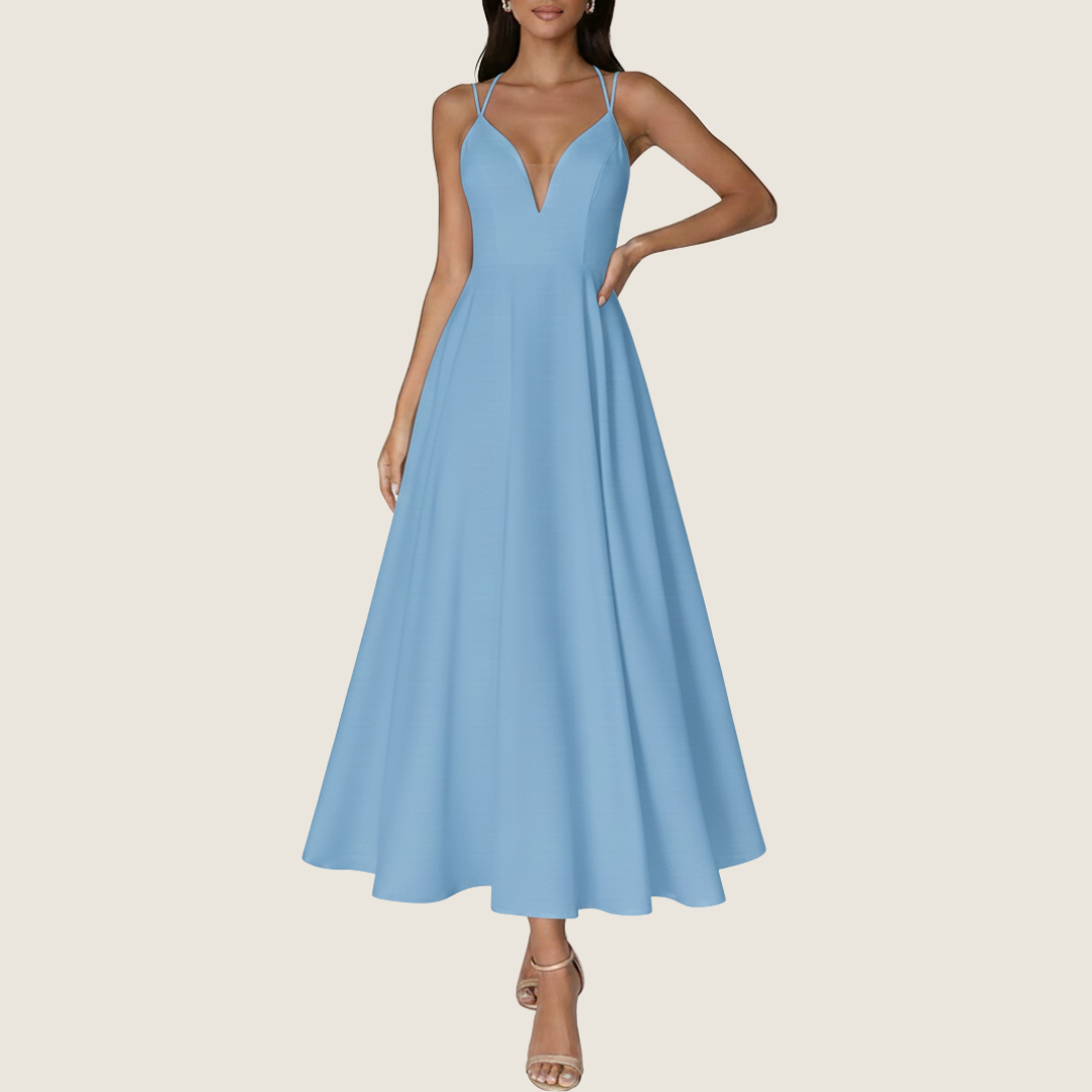 Image of Stacy | Women's V-Neck A-Line Midi Dress