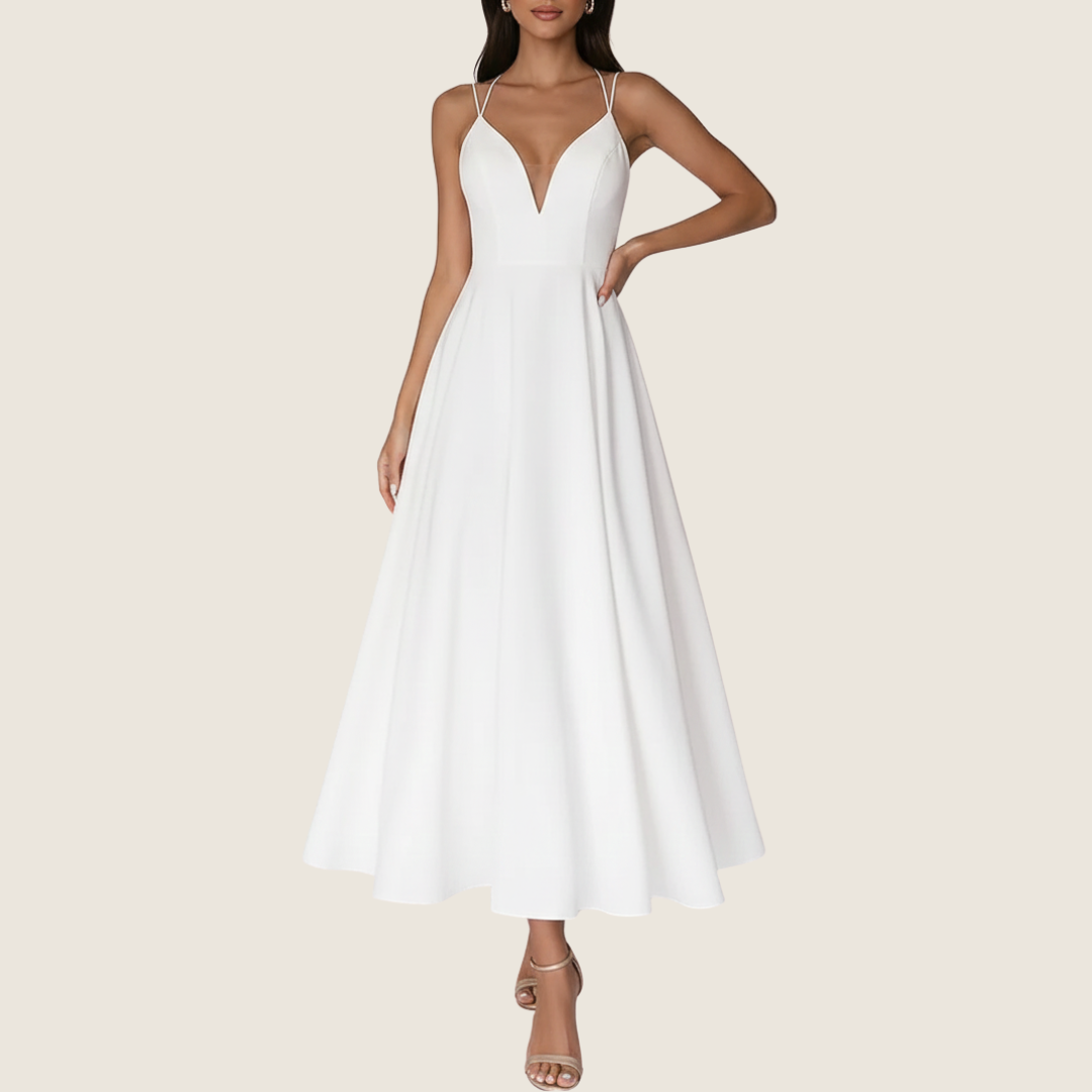 Image of Stacy | Women's V-Neck A-Line Midi Dress