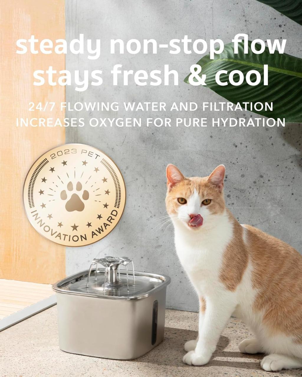 Stainless Steel Cat Water Fountain with Filtration