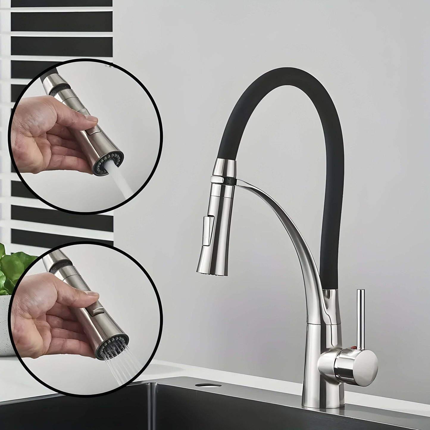Stainless Steel Faucet - 360° Kitchen Faucet with Pull-Out Spray