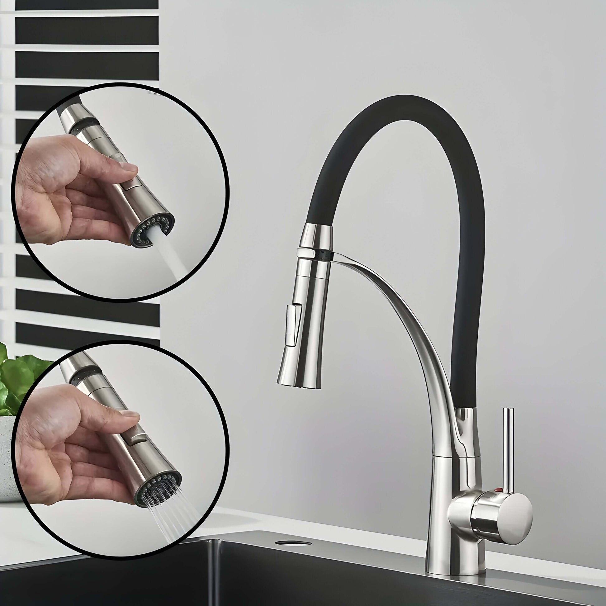Stainless Steel Faucet - 360° Kitchen Faucet with Pull-Out Spray