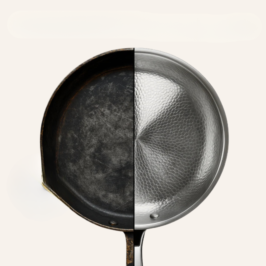 Stainless Steel Frying Pan with Hammered Interior and Induction Base