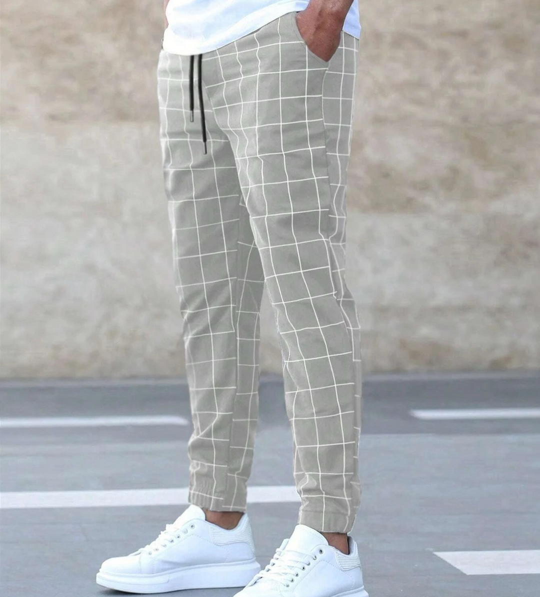 Stretch Plaid Pants with Pockets