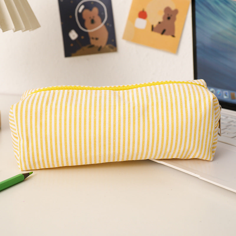Striped Canvas Pencil Case and Stationery Organizer with Top Zipper