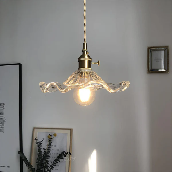 Stylish Hanging Lamp with Hibiscus Flower – Glass and Brass, 150 cm – Lamp for Living Room, Chandelier, Elegant Hanging Lamps
