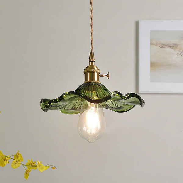 Stylish Hanging Lamp with Hibiscus Flower – Glass and Brass, 150 cm – Lamp for Living Room, Chandelier, Elegant Hanging Lamps
