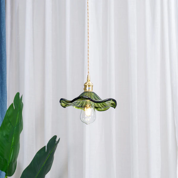 Stylish Hanging Lamp with Hibiscus Flower – Glass and Brass, 150 cm – Lamp for Living Room, Chandelier, Elegant Hanging Lamps