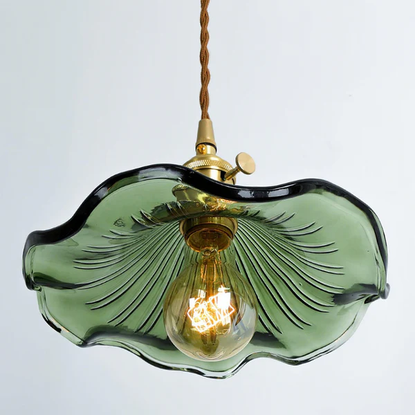 Stylish Hanging Lamp with Hibiscus Flower – Glass and Brass, 150 cm – Lamp for Living Room, Chandelier, Elegant Hanging Lamps