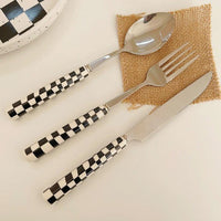 Stylish Stainless Steel Cutlery with Checkerboard Pattern
