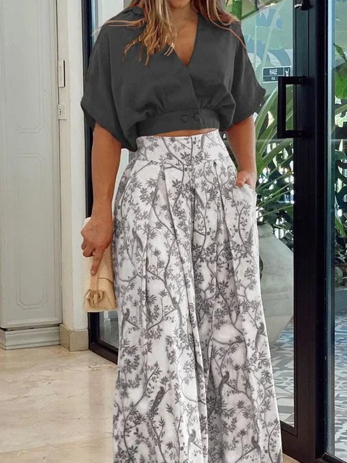 Image of Sue | Women's High-Waisted Wide Leg Two-Piece Set