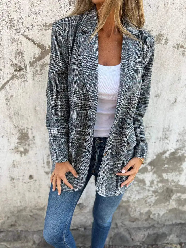 Image of Sue | Women's Plaid Long Sleeve Blazer