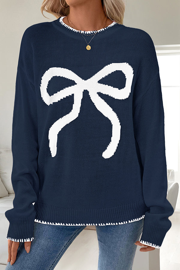Image of Susan | Women's Bow Crew Neck Long Sleeve Sweater