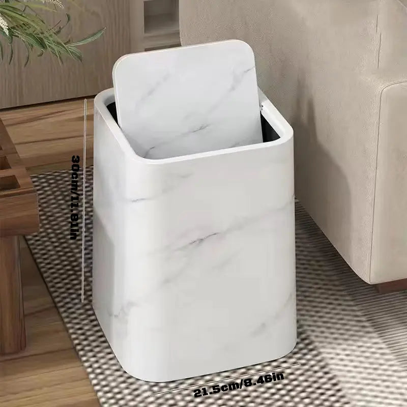 Swing-Lid Trash Can in Marble Design