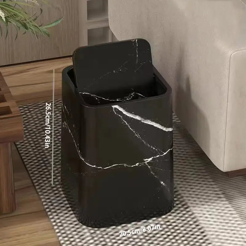Swing-Lid Trash Can in Marble Design