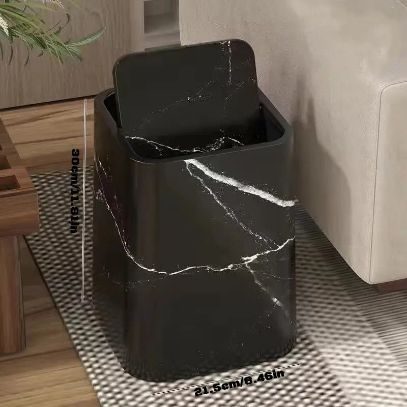 Swing-Lid Trash Can in Marble Design