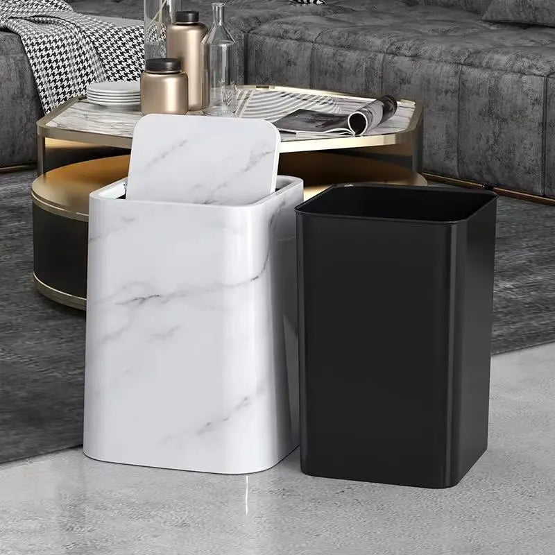 Swing-Lid Trash Can in Marble Design
