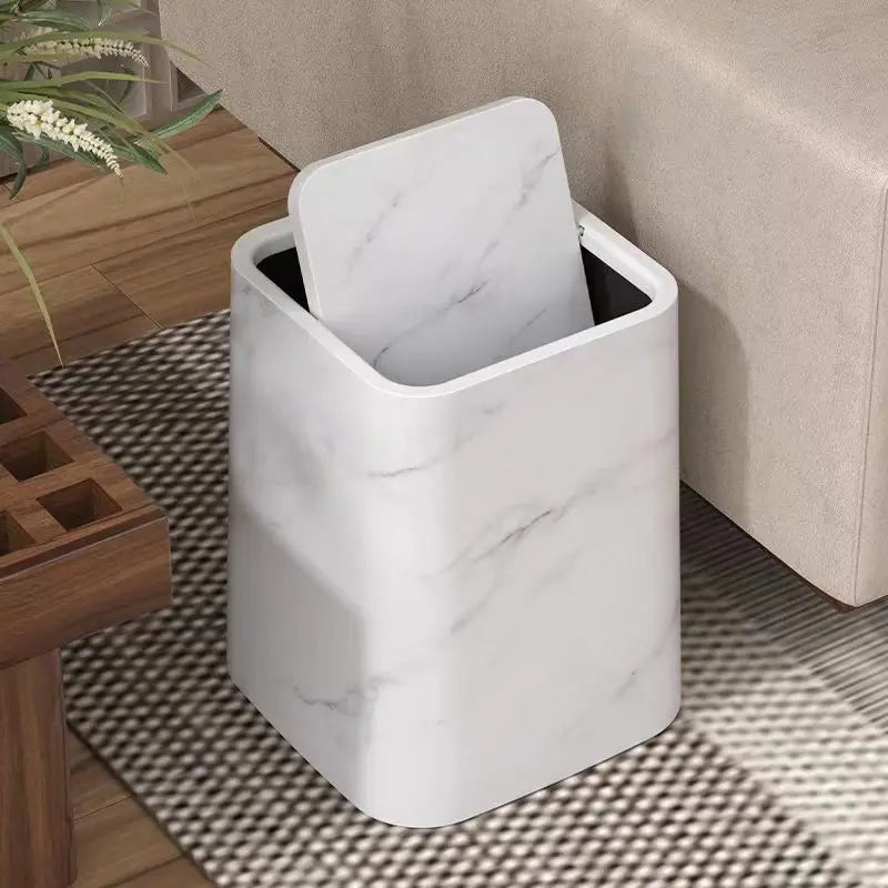 Swing-Lid Trash Can in Marble Design