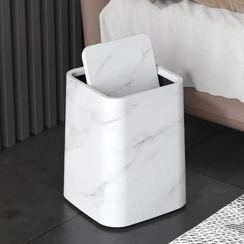 Swing-Lid Trash Can in Marble Design