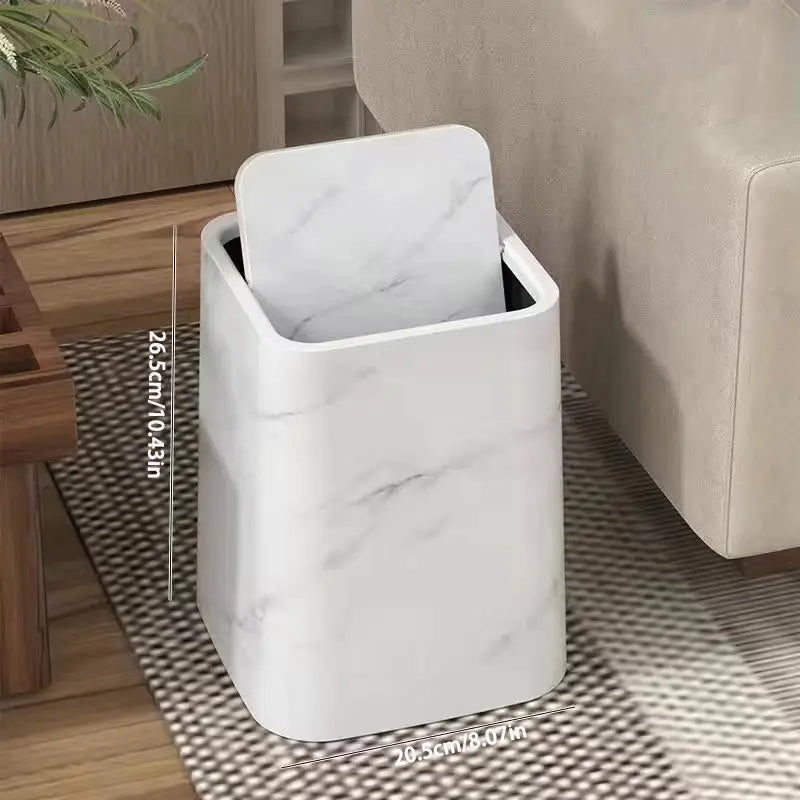 Swing-Lid Trash Can in Marble Design