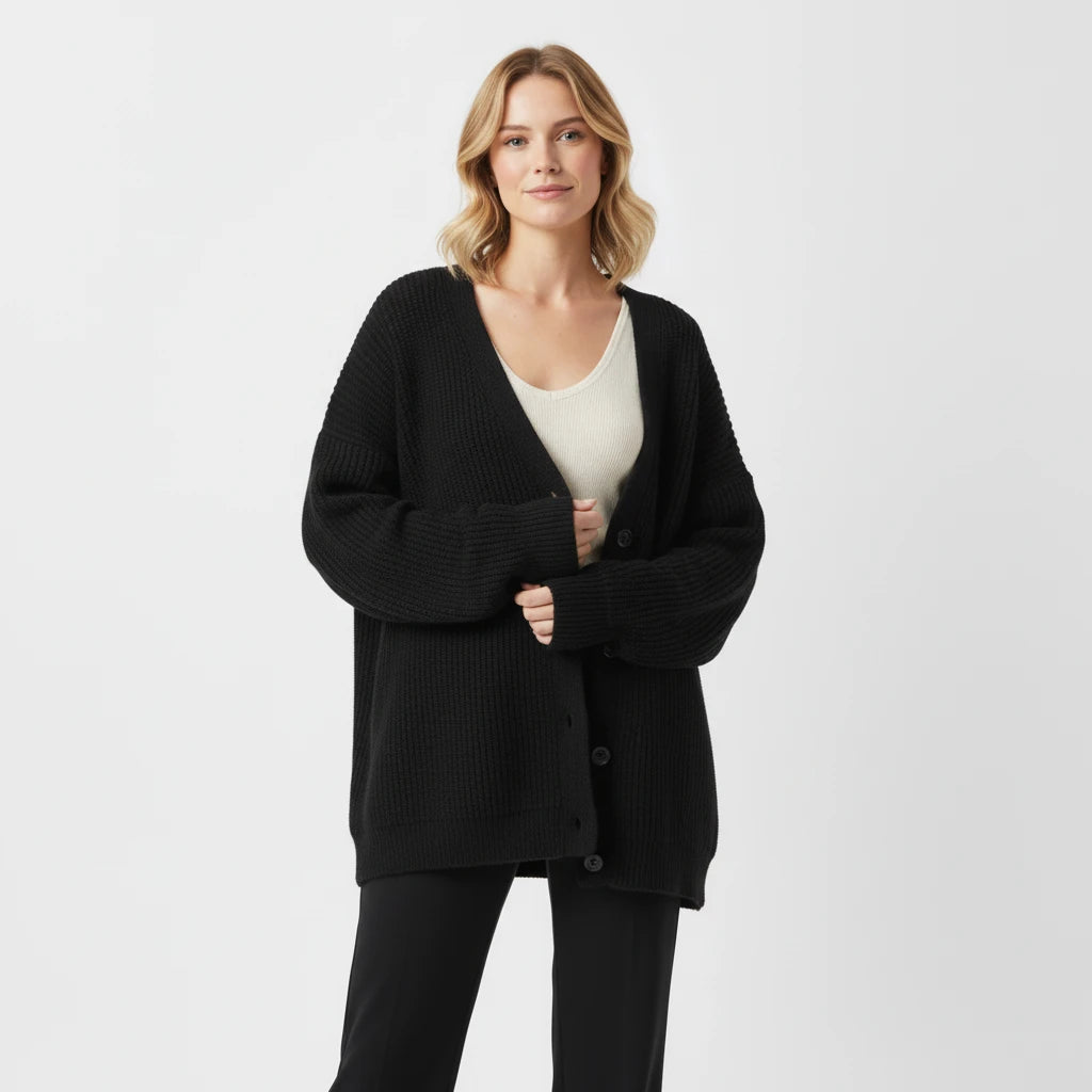 Oversized Ribbed Knit Cardigan for Women