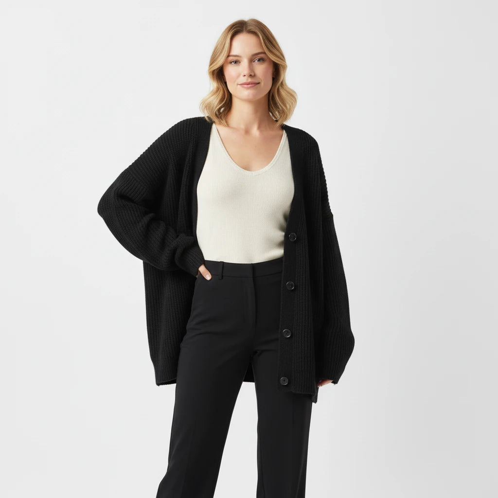 Oversized Ribbed Knit Cardigan for Women