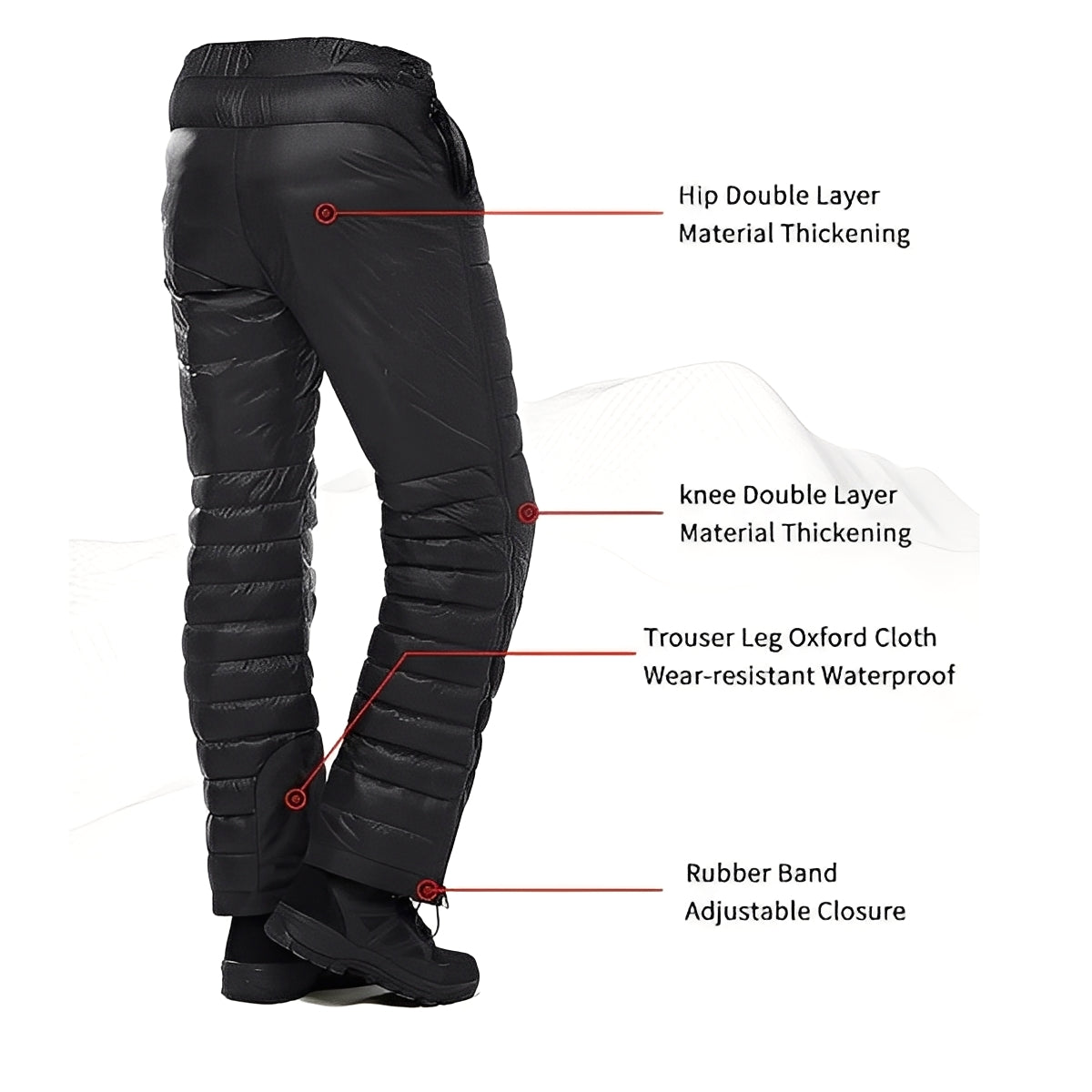 Thermal Goose Down Outdoor Hiking and Ski Pants with Zipper