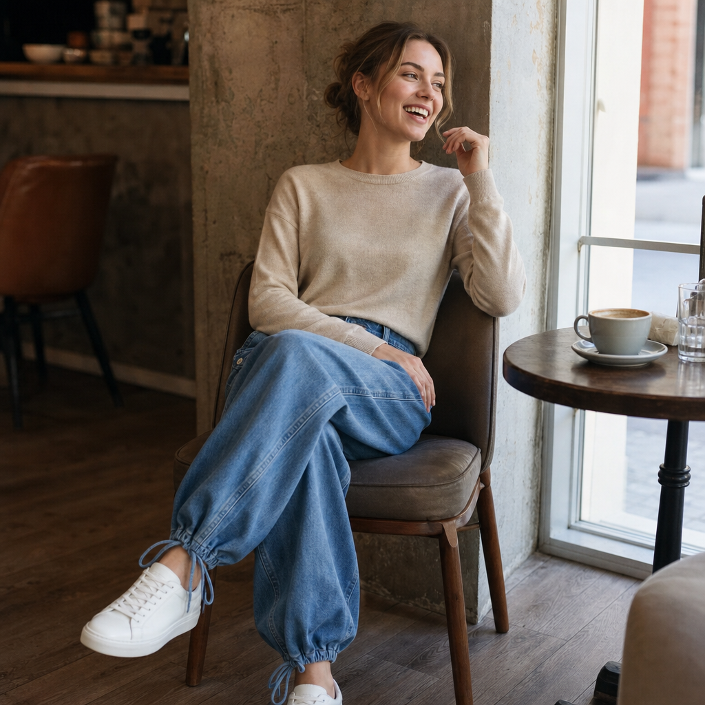 Tie-Hem Curved Barrel Leg Jeans