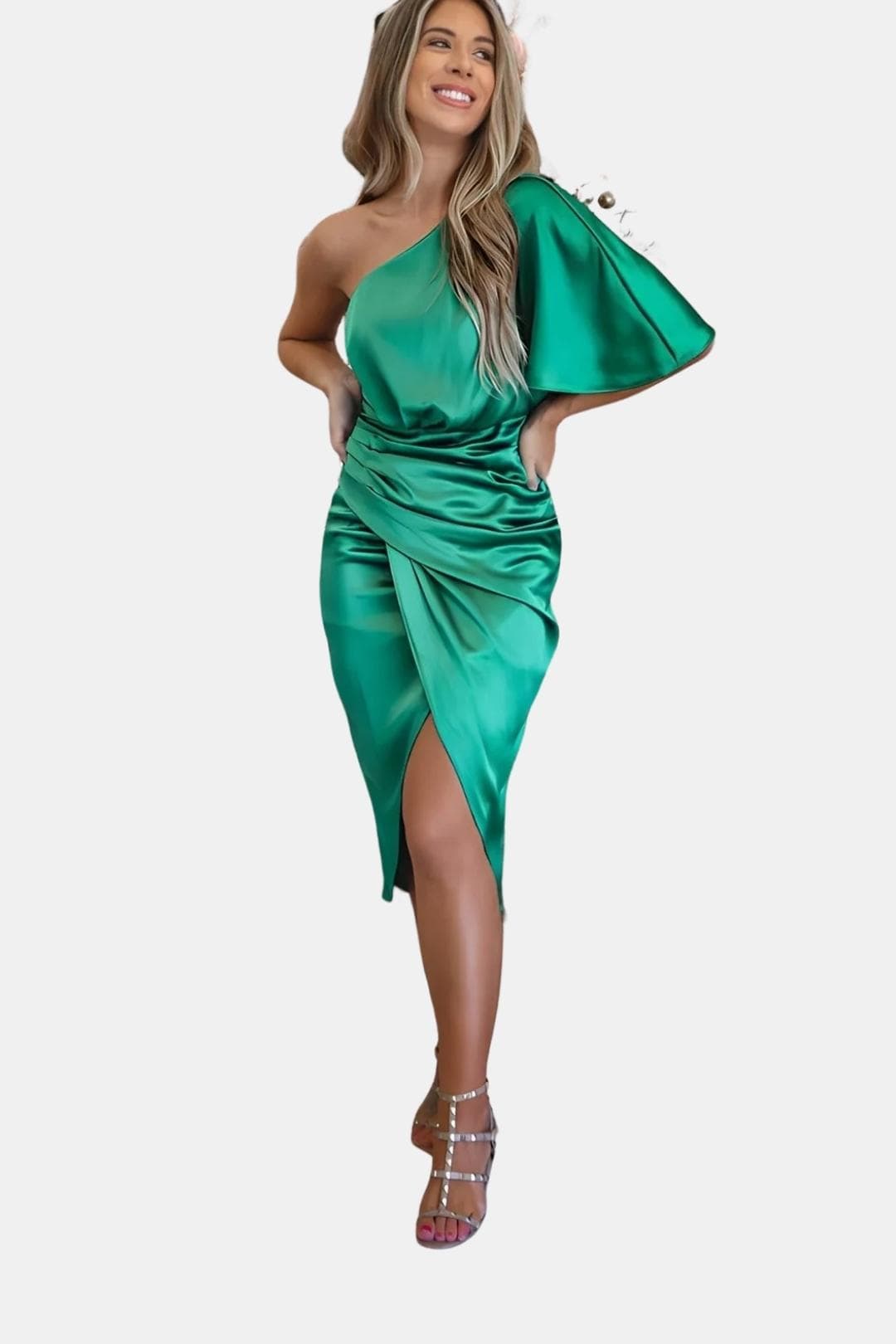 Image of Tiffany | Women's One-Shoulder Wrap Midi Dress