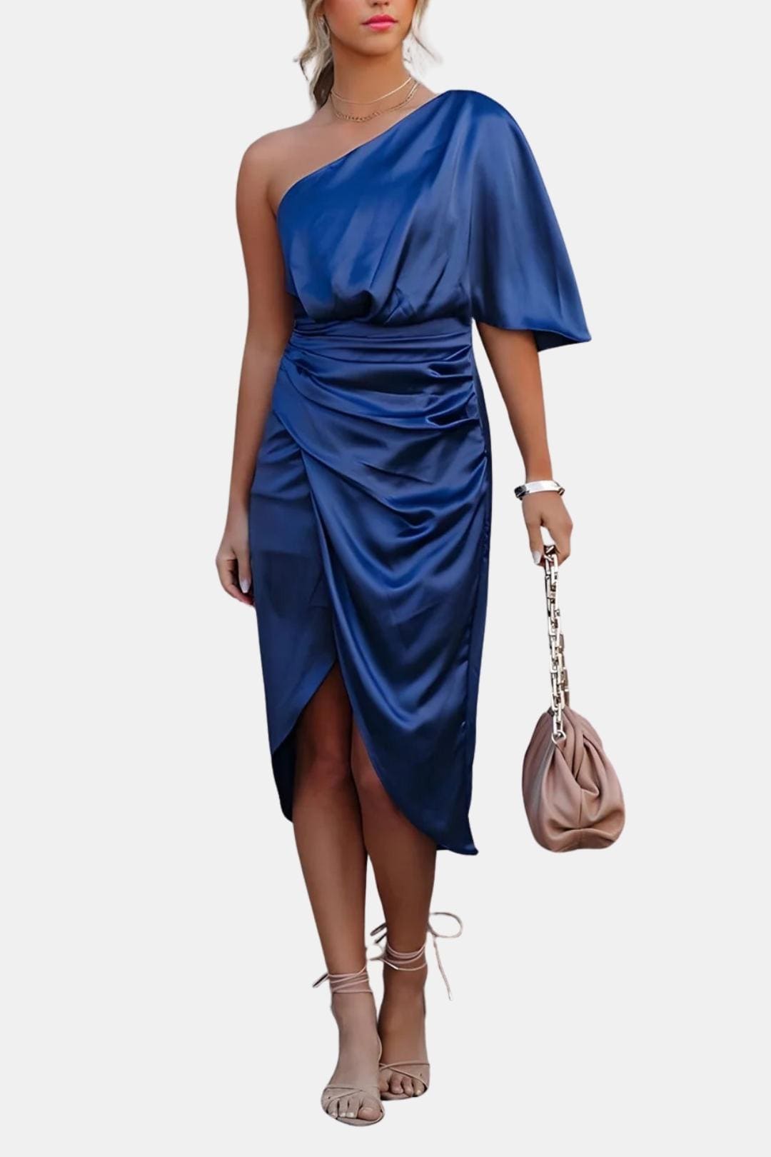Image of Tiffany | Women's One-Shoulder Wrap Midi Dress