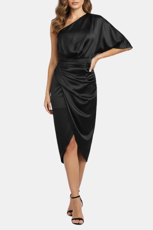 Image of Tiffany | Women's One-Shoulder Wrap Midi Dress