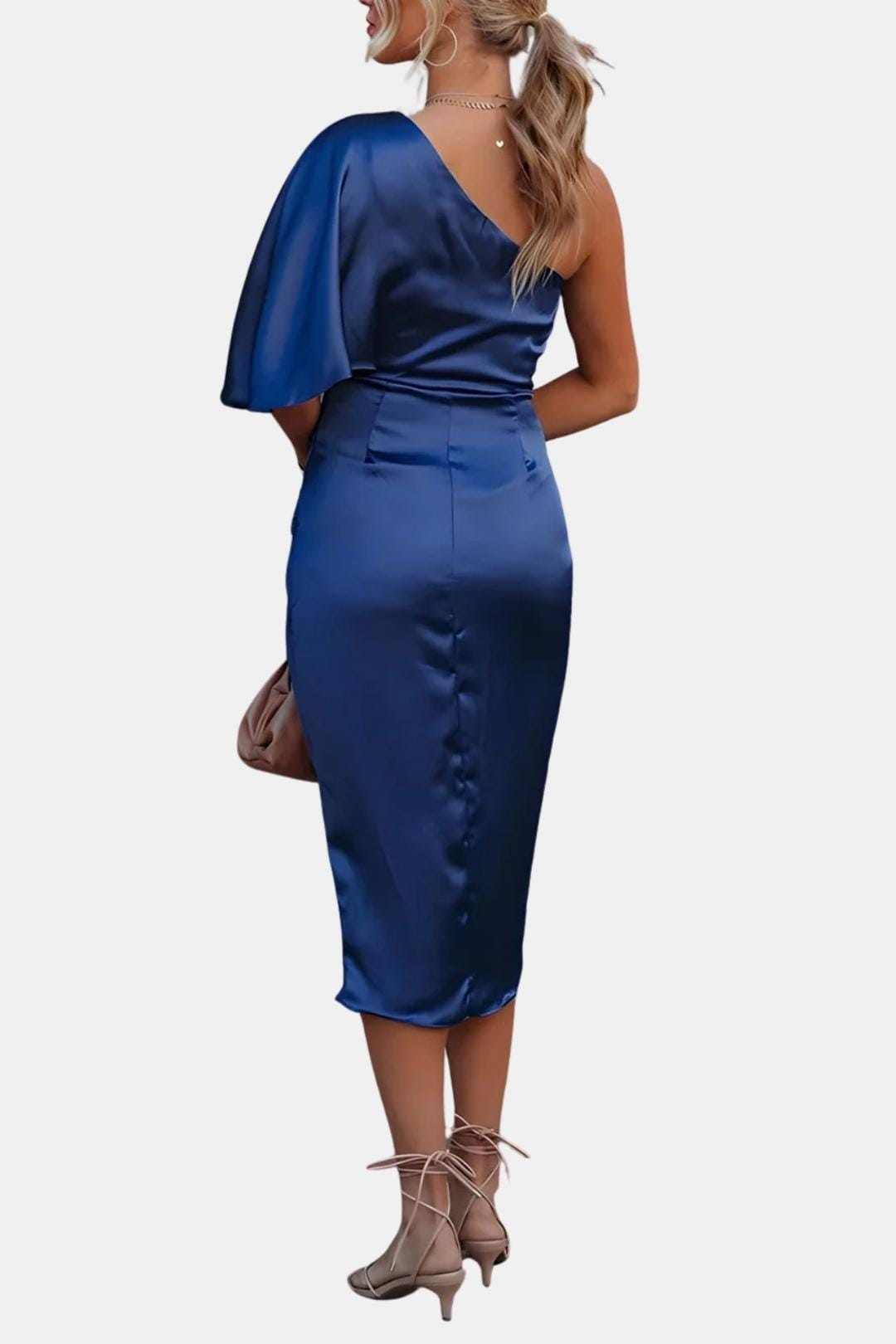 Image of Tiffany | Women's One-Shoulder Wrap Midi Dress